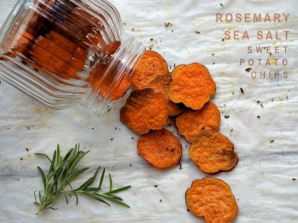 Rosemary and Sea Salt Sweet Potato Chips are baked to perfection for a satisfying crunch. A healthy and whole food treat you can feel good about sharing.