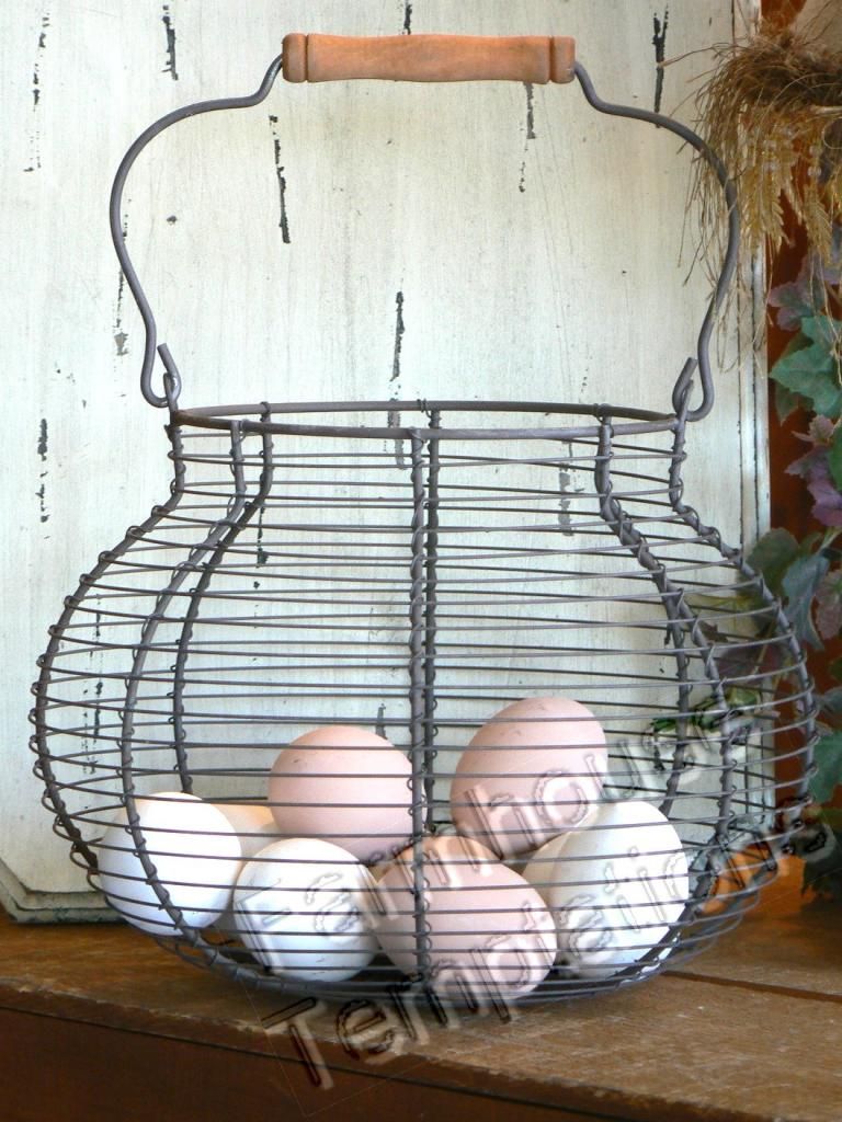AntiqueStyle EGG BASKET Vintage GATHERING Wire DECOR Shabby COTTAGE Chic NEW
